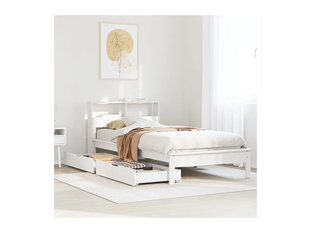 Lit bibliothèque sans matelas blanc 100x200 cm bois pin massif