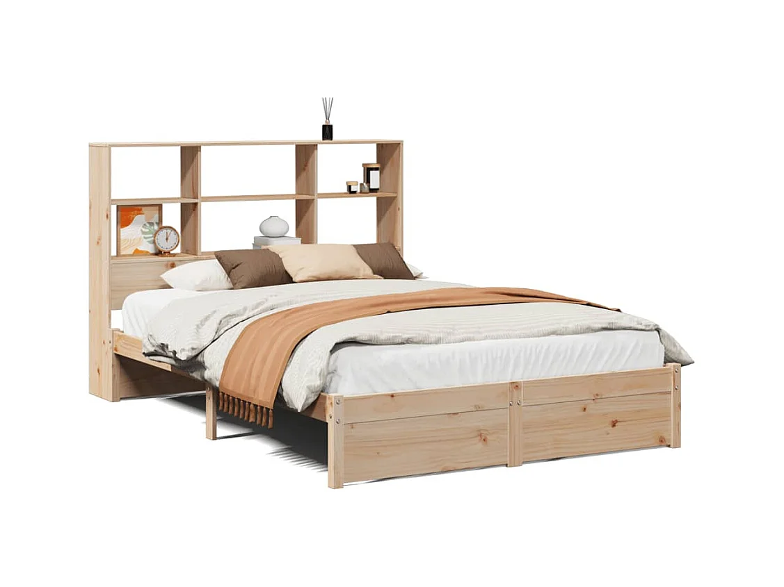 Lit bibliothèque sans matelas 160x200 cm bois massif de pin