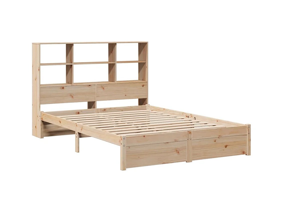 Lit bibliothèque sans matelas 160x200 cm bois massif de pin