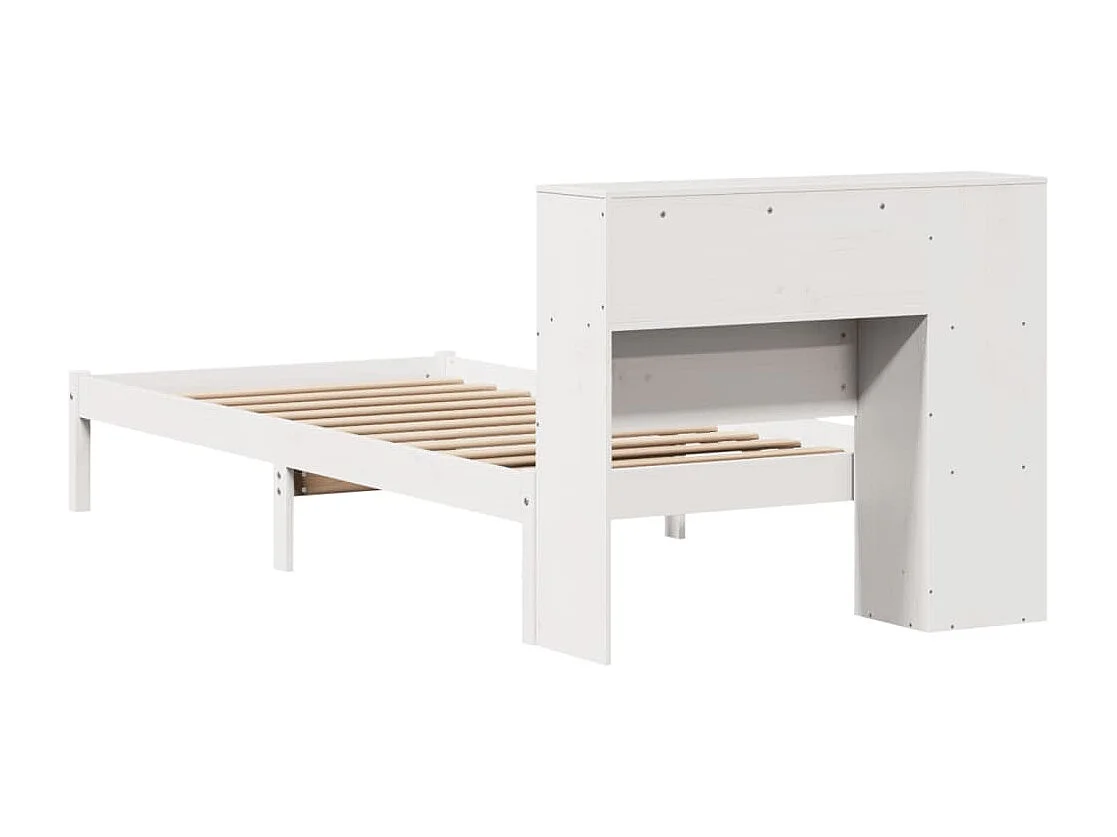 Cama con estantería sin colchón madera maciza blanca 75x190 cm
