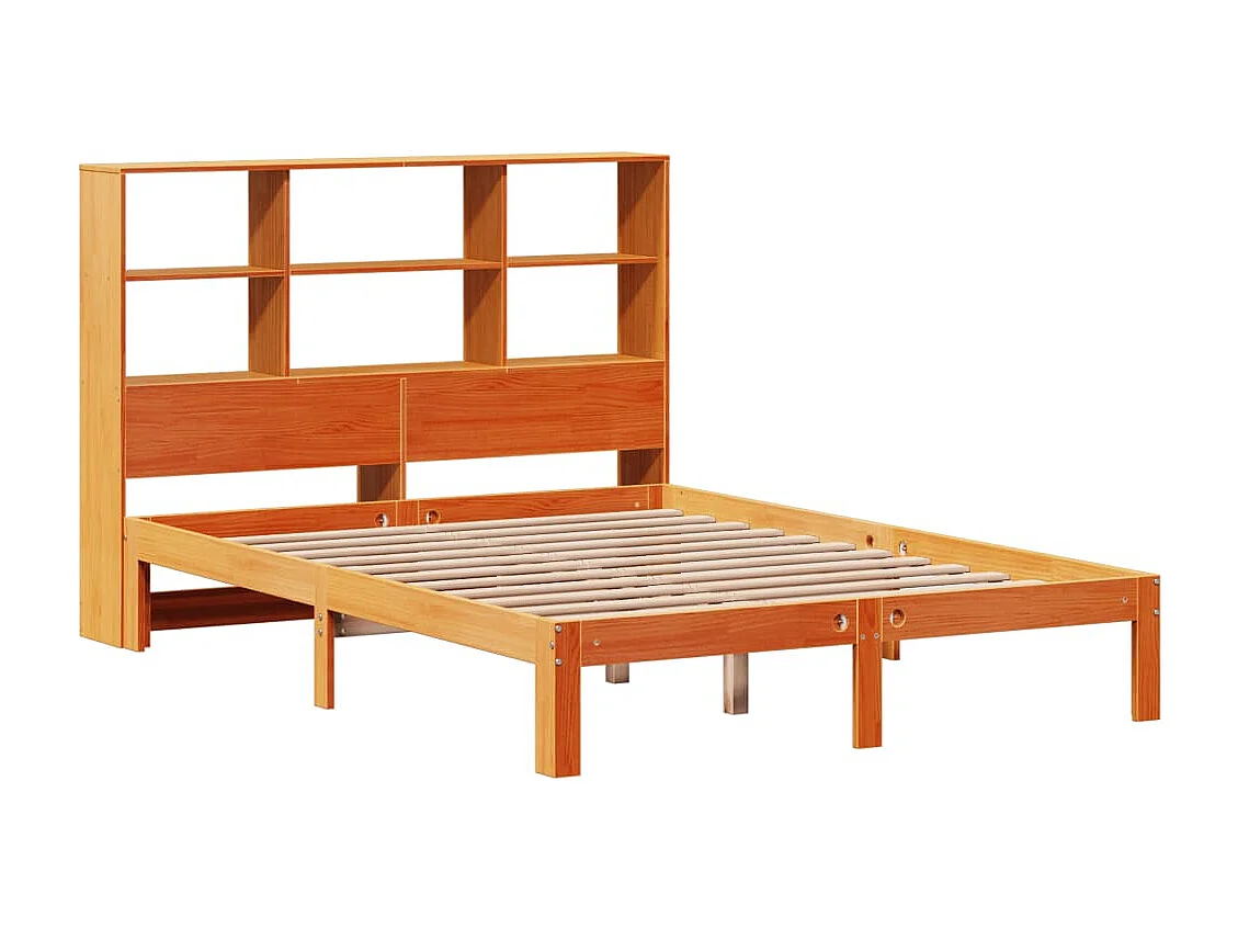 Letto Libreria senza Materasso Marrone Cera 135x190 cm in Pino