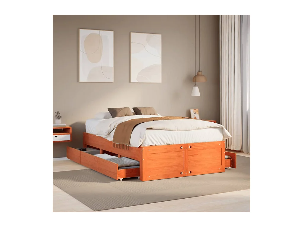 Cama sin colchón con cajones madera de pino marrón 120x200 cm