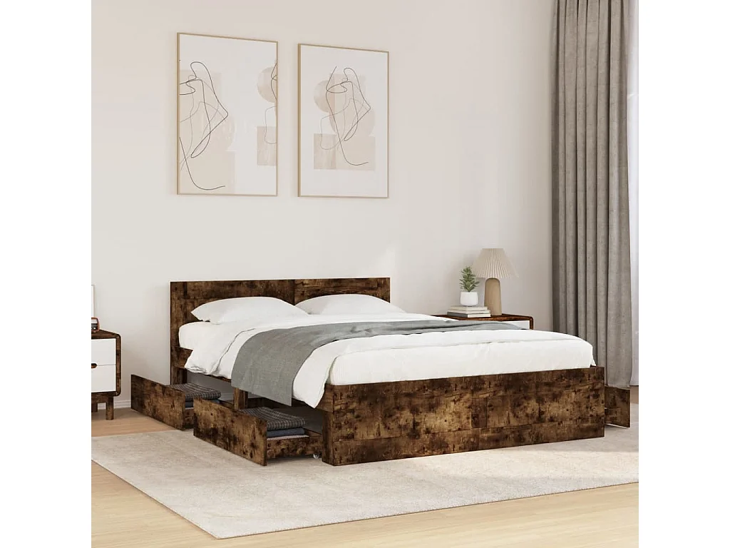 Giroletto con Testiera Rovere Fumo 135x190 cm Legno Multistrato