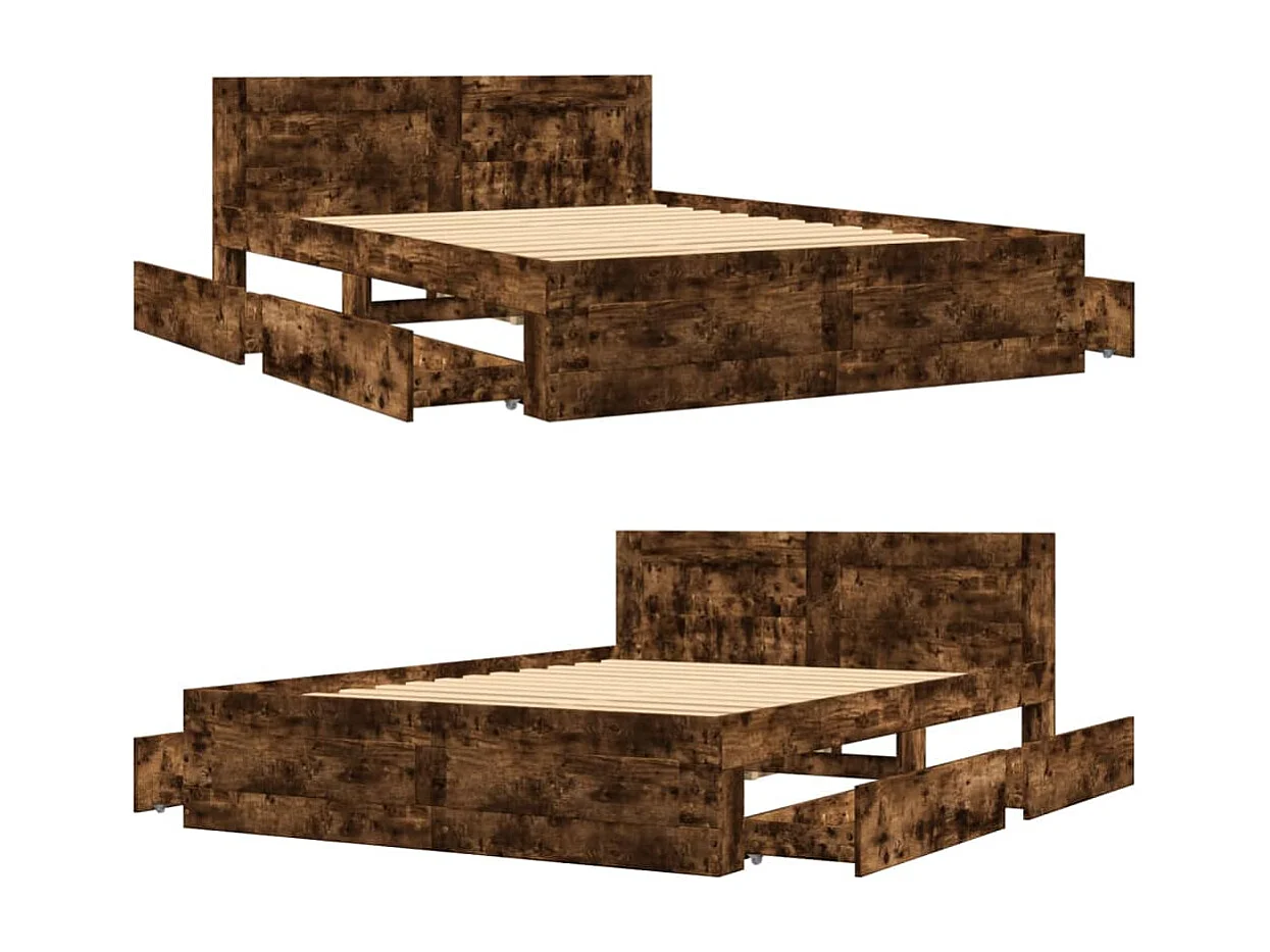 Giroletto con Testiera Rovere Fumo 135x190 cm Legno Multistrato