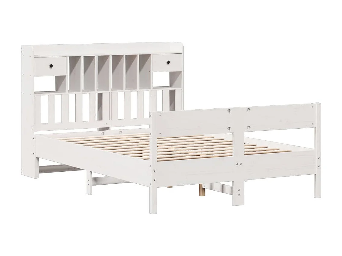 Lit bibliothèque sans matelas blanc 160x200 cm bois pin massif