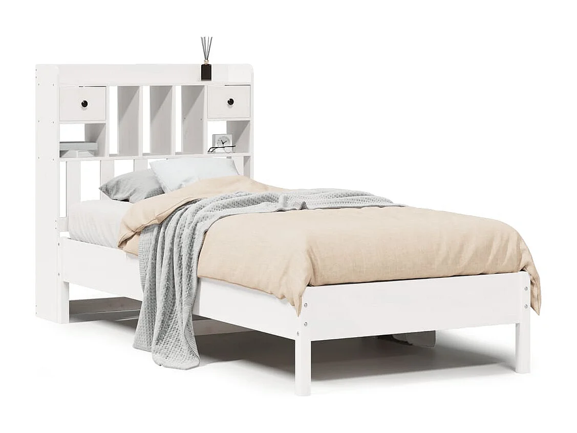Lit bibliothèque sans matelas blanc 90x200cm bois de pin massif