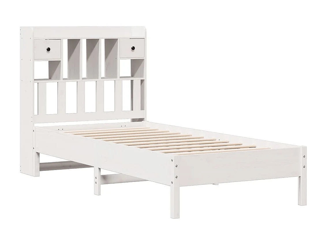 Lit bibliothèque sans matelas blanc 90x200cm bois de pin massif