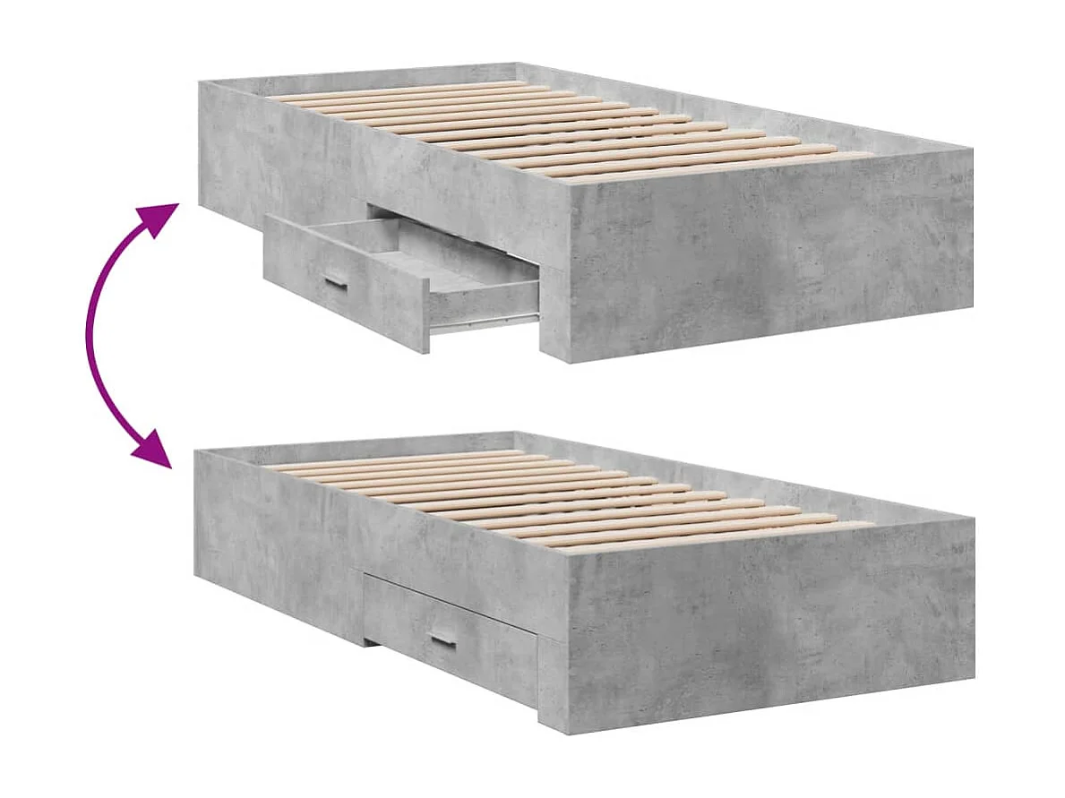 Bedframe met lades bewerkt hout betongrijs 100x200 cm