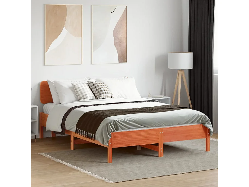 Cadre de lit sans matelas cire marron 120x200cm bois pin massif