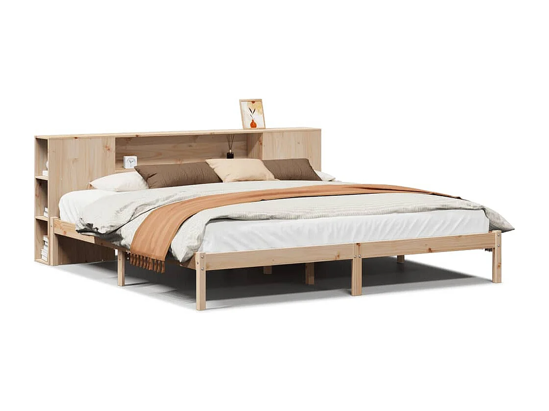 Lit bibliothèque sans matelas 200x200 cm bois massif de pin