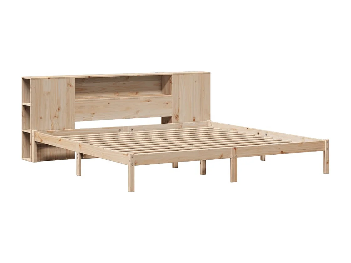 Lit bibliothèque sans matelas 200x200 cm bois massif de pin