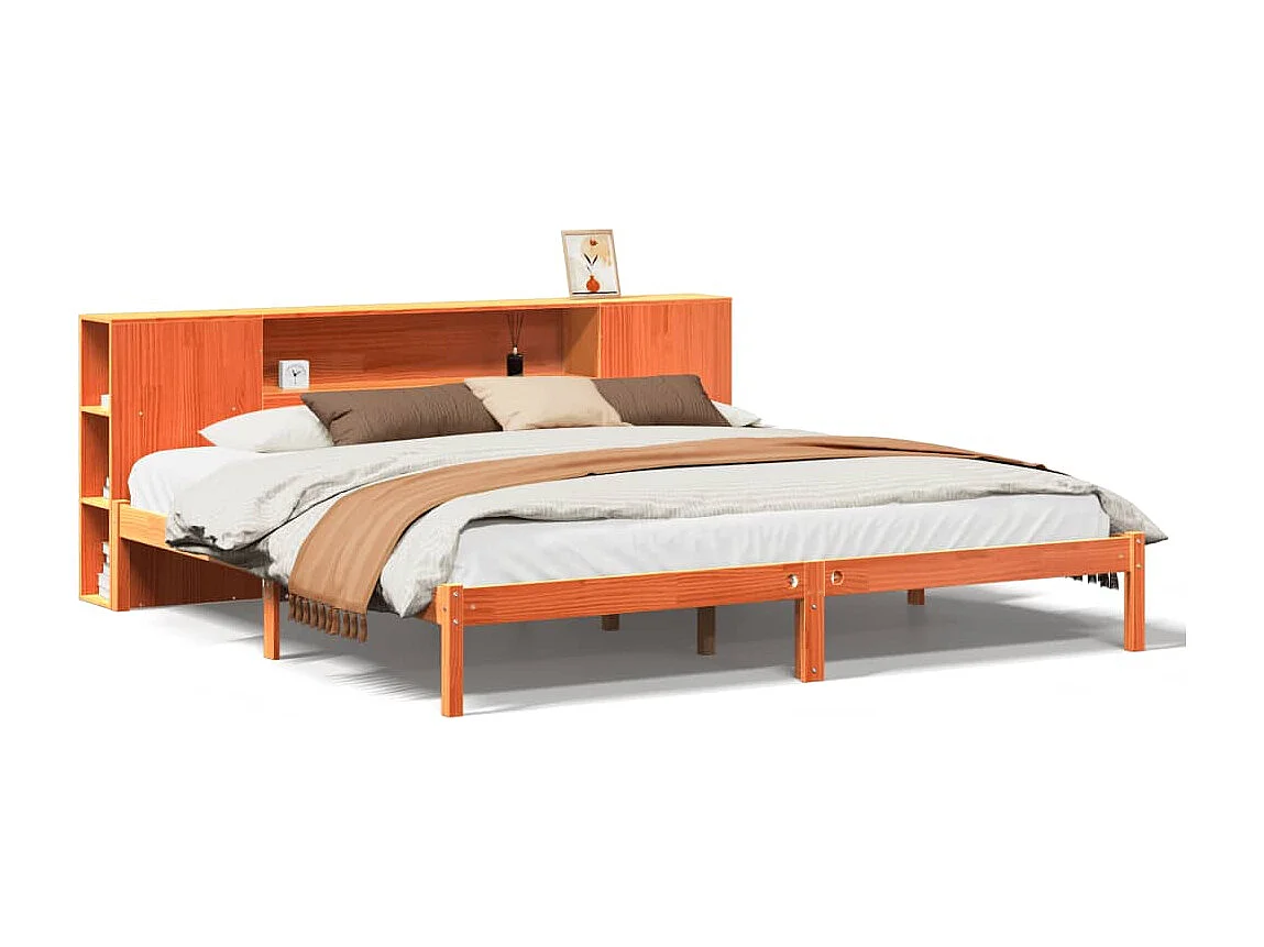 Bed met boekenkast zonder matras grenenhout wasbruin 180x200 cm