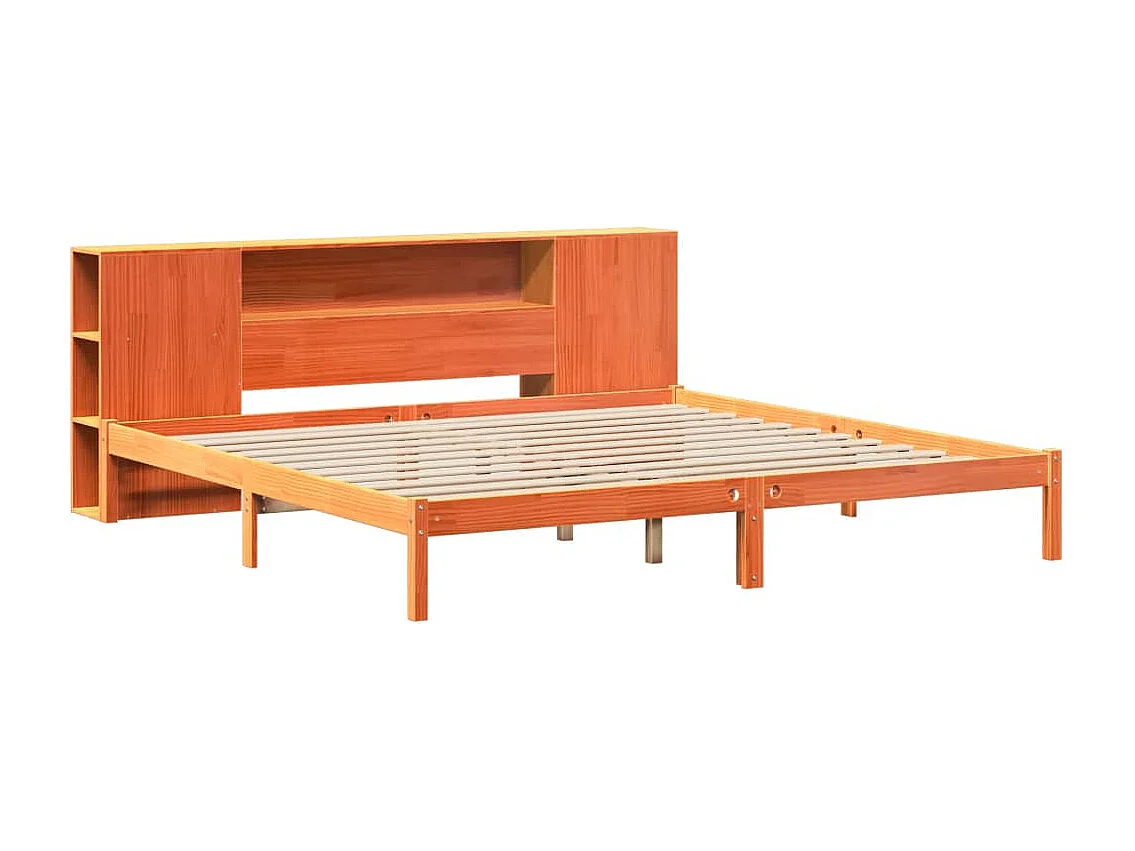 Bed met boekenkast zonder matras grenenhout wasbruin 180x200 cm