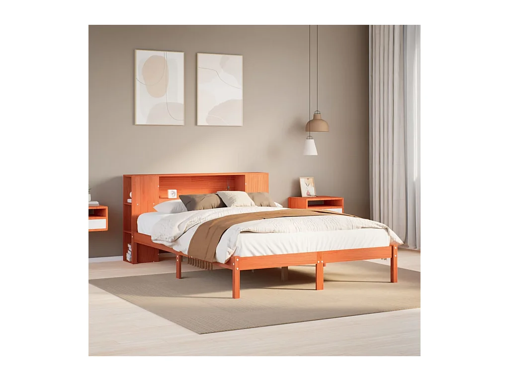 Lit bibliothèque sans matelas cire marron 140x190 cm pin massif