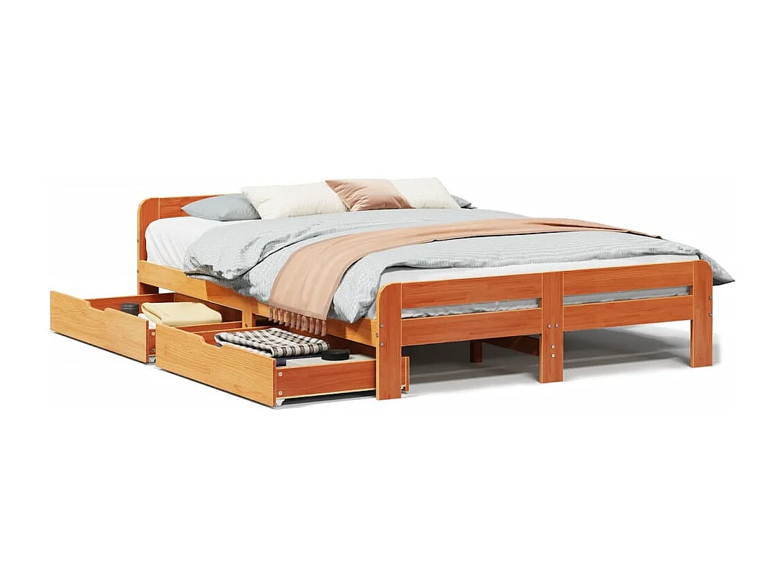 Massivholzbett ohne Matratze Wachsbraun 140x190 cm Kiefernholz