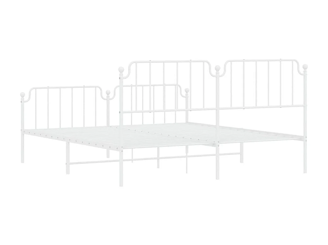 Cadre de lit métal sans matelas et pied de lit blanc 183x213 cm