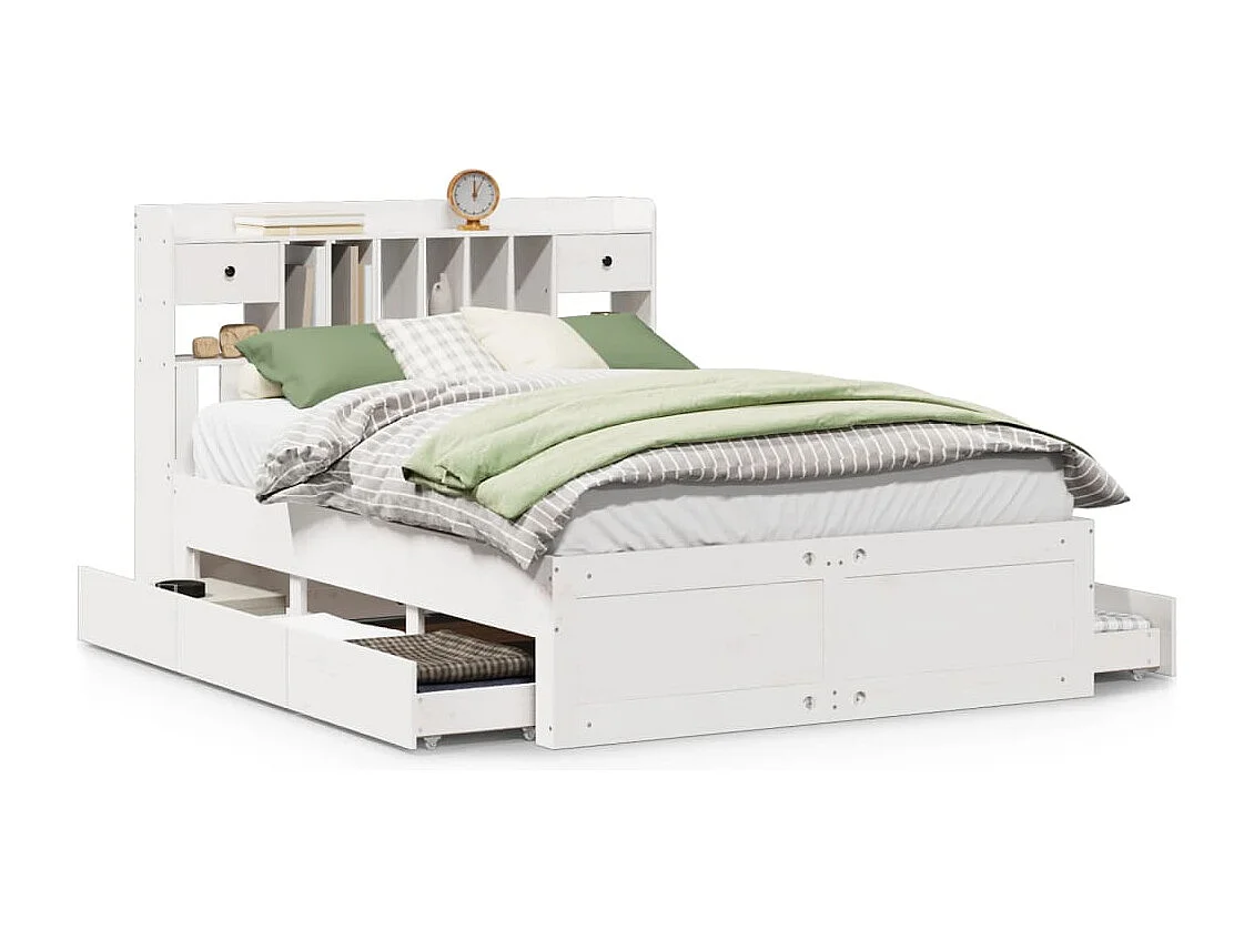 Lit bibliothèque sans matelas blanc 160x200 cm bois pin massif