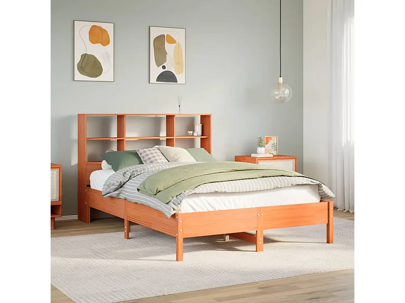 Lit bibliothèque sans matelas cire marron 120x190cm pin massif