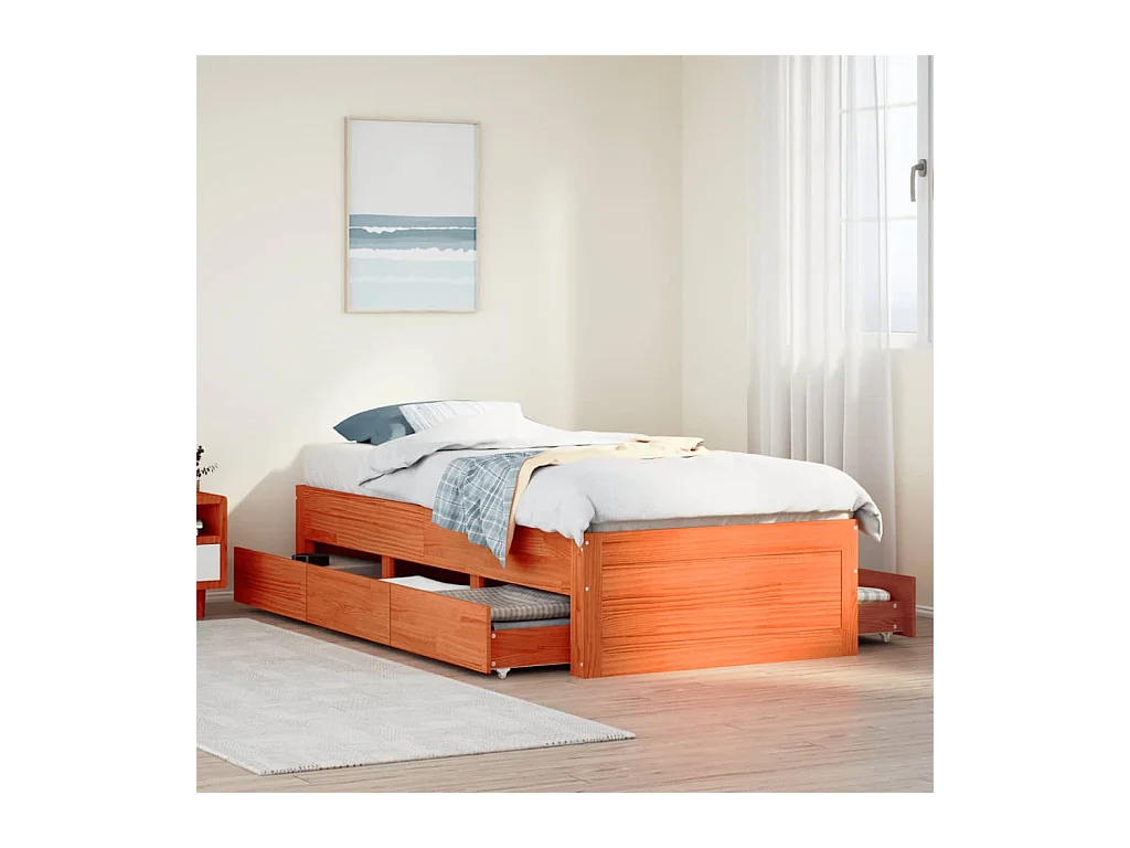 Bedframe zonder matras met lades grenenhout wasbruin 90x190 cm