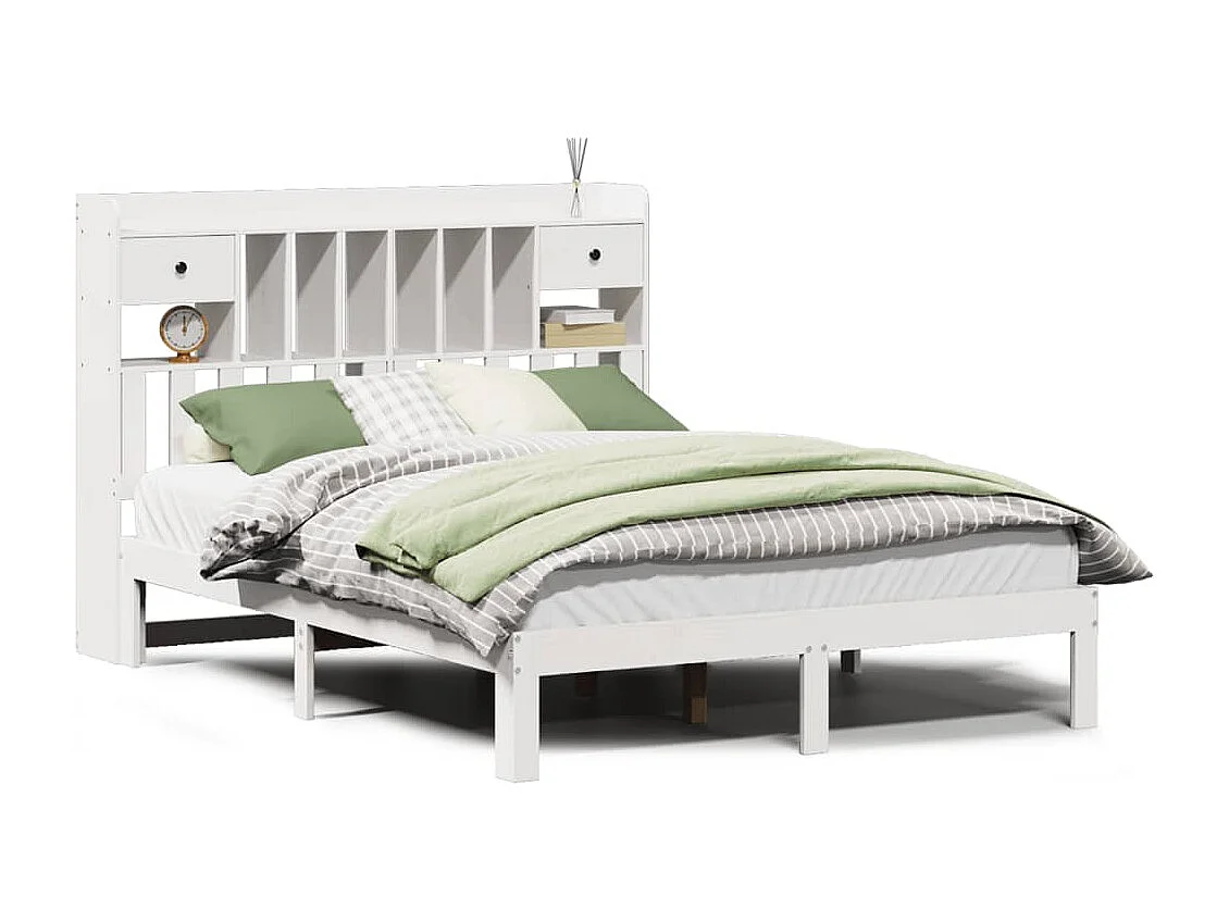 Cama com estante sem colchão 135x190 cm pinho maciço branco