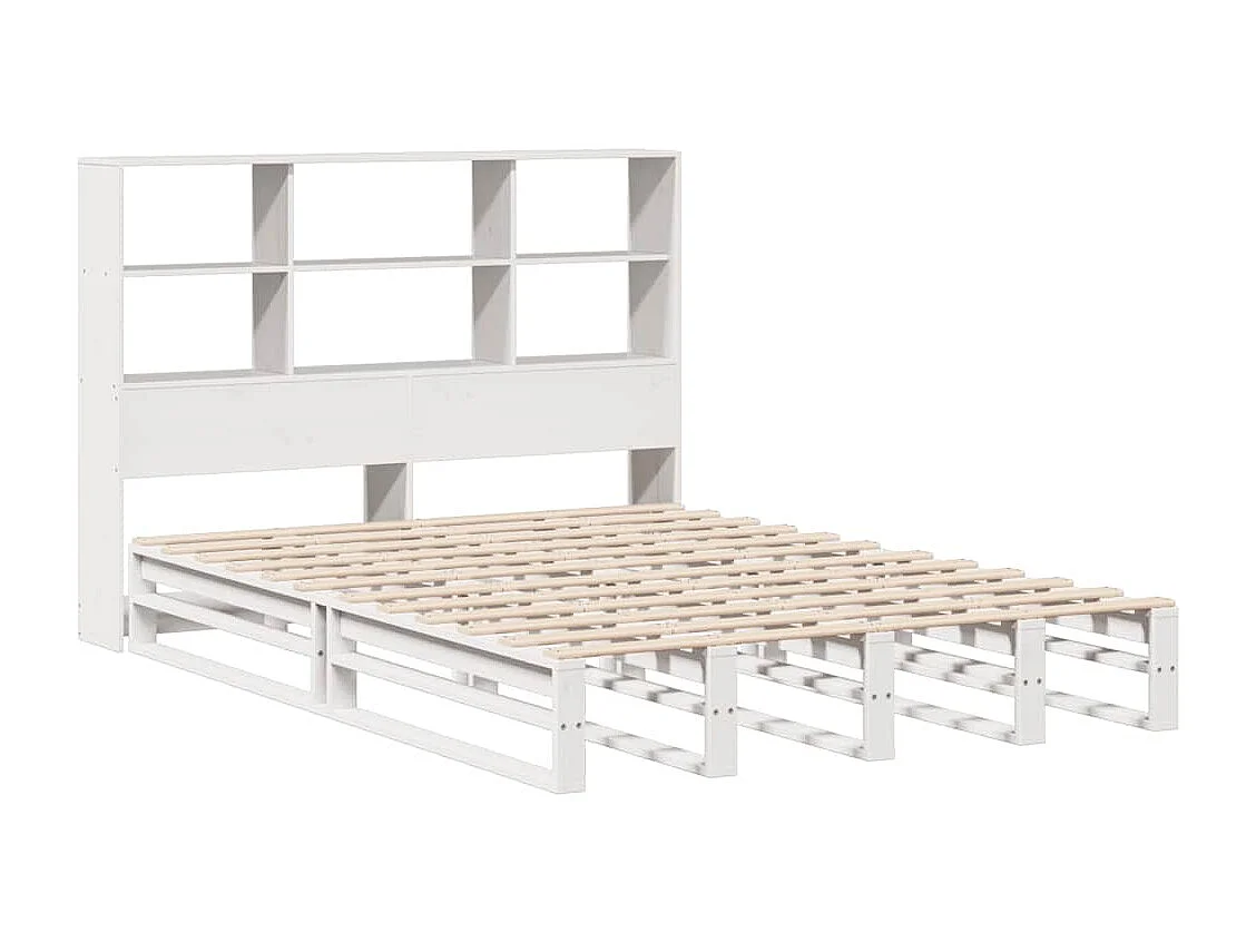 Lit bibliothèque sans matelas blanc 140x190 cm bois massif