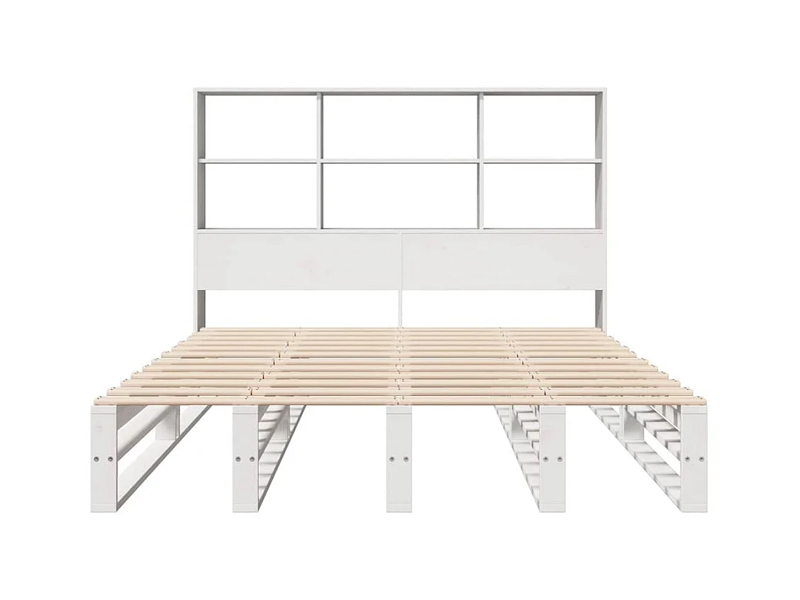 Lit bibliothèque sans matelas blanc 140x190 cm bois massif