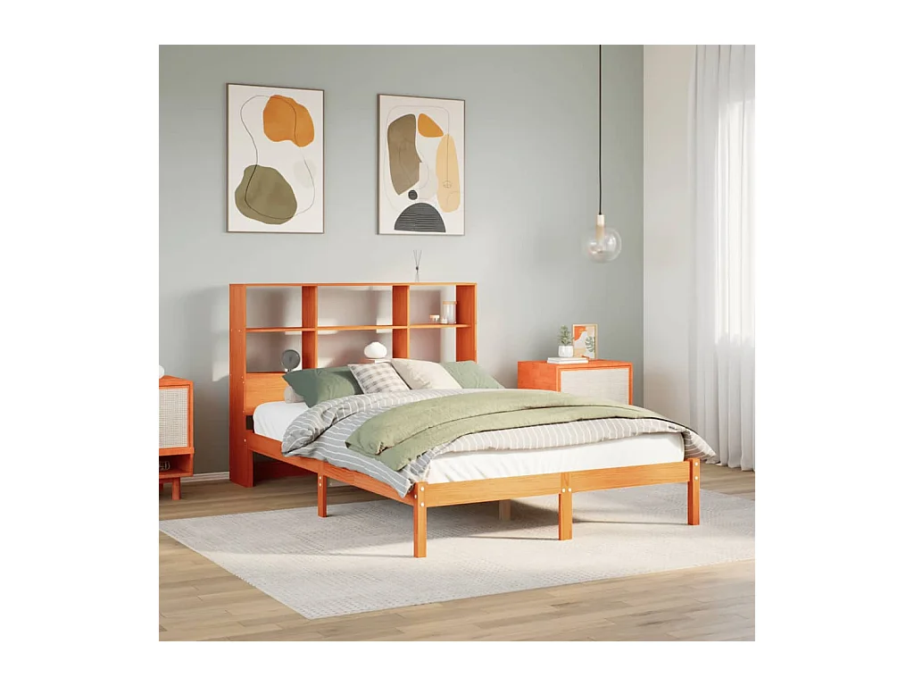 Massivholzbett mit Regal ohne Matratze Wachsbraun 140x190 cm