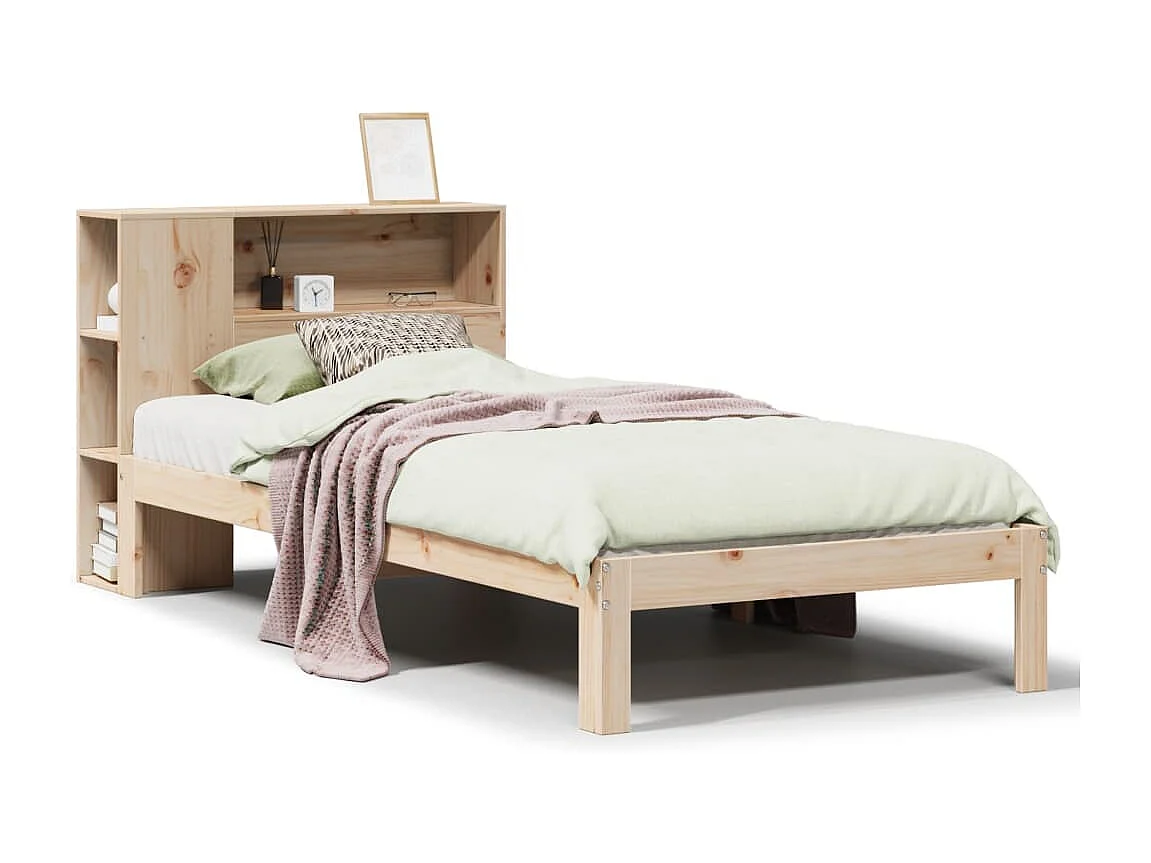 Lit bibliothèque sans matelas 90x190 cm bois de pin massif