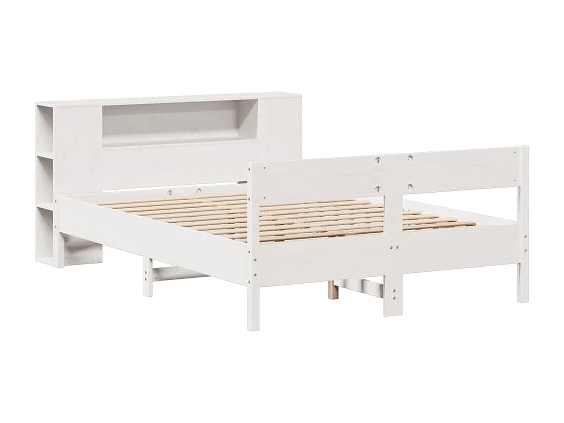 Lit bibliothèque sans matelas blanc 140x200 cm bois pin massif