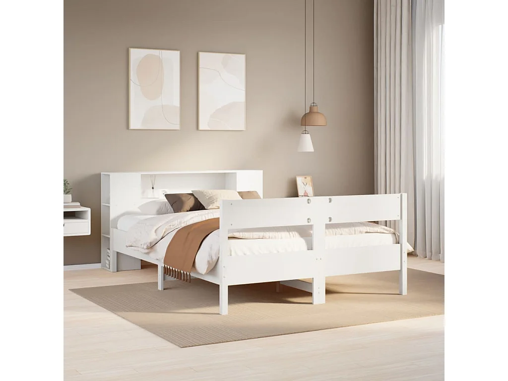 Letto Libreria senza Materasso Bianco 140x200 cm Legno di Pino