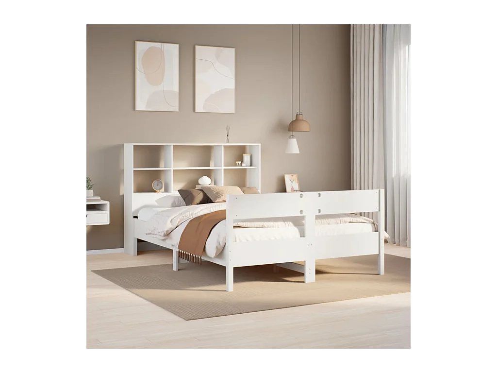 Lit bibliothèque sans matelas blanc 120x200 cm bois pin massif