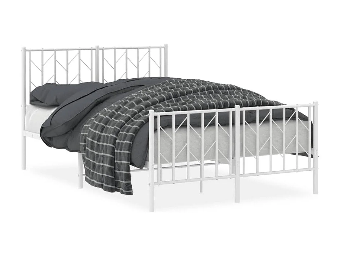 Cadre de lit métal sans matelas et pied de lit blanc 120x200 cm