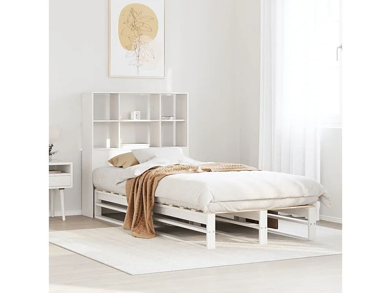 Cama con estantería sin colchón madera maciza blanca 90x200 cm