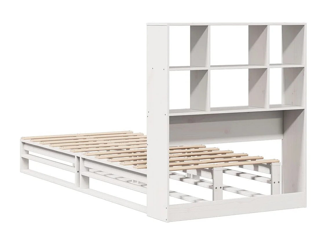 Cama con estantería sin colchón madera maciza blanca 90x200 cm
