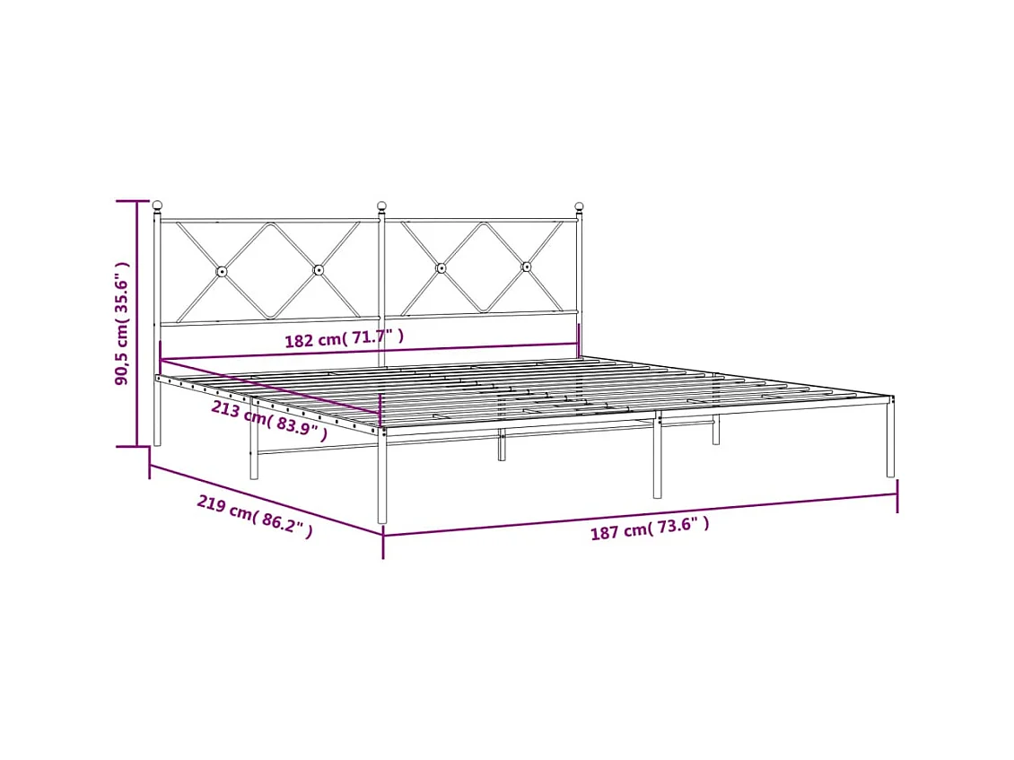 Bedframe met hoofdbord metaal zwart 183x213 cm