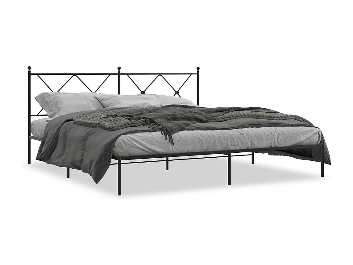 Bedframe met hoofdbord metaal zwart 183x213 cm