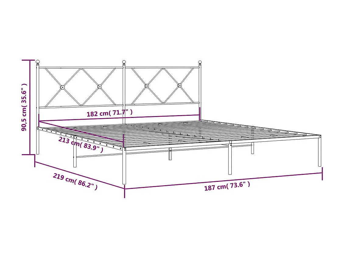 Bedframe met hoofdbord metaal zwart 183x213 cm