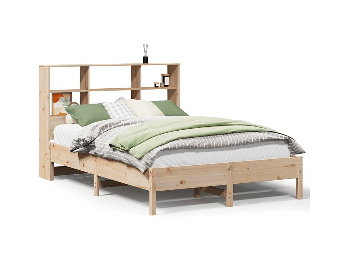 Lit bibliothèque sans matelas 160x200 cm bois massif de pin