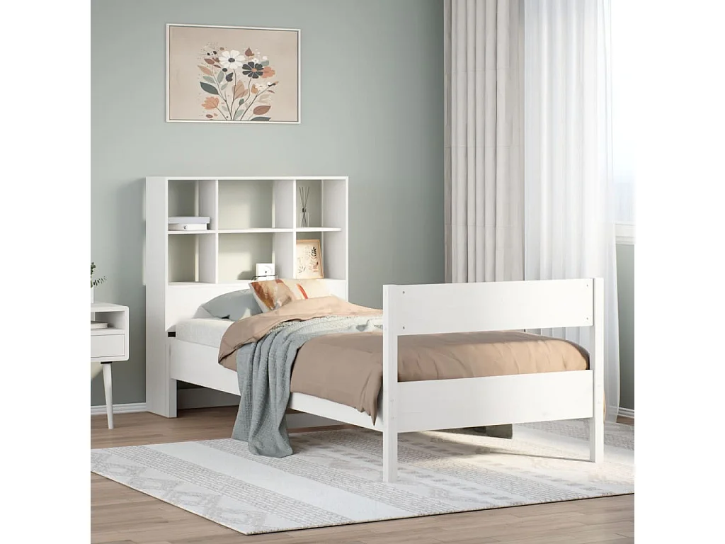 Cama con estantería sin colchón madera maciza blanco 90x200 cm