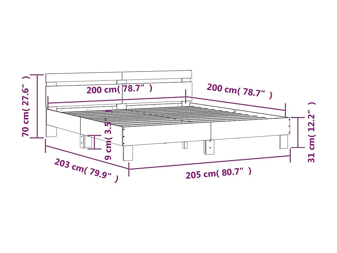Cadre de lit sans matelas noir 200x200 cm