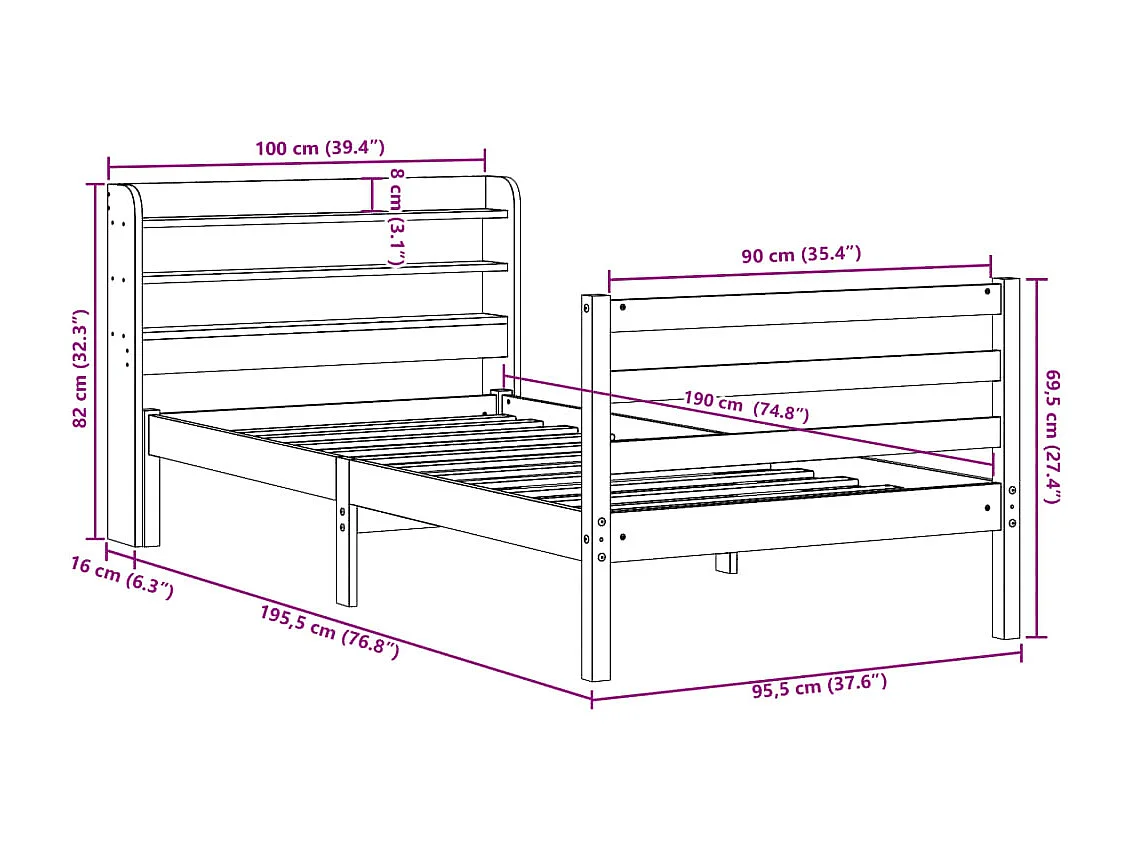 Estrutura cama c/ cabeceira sem colchão 90x190 cm branco