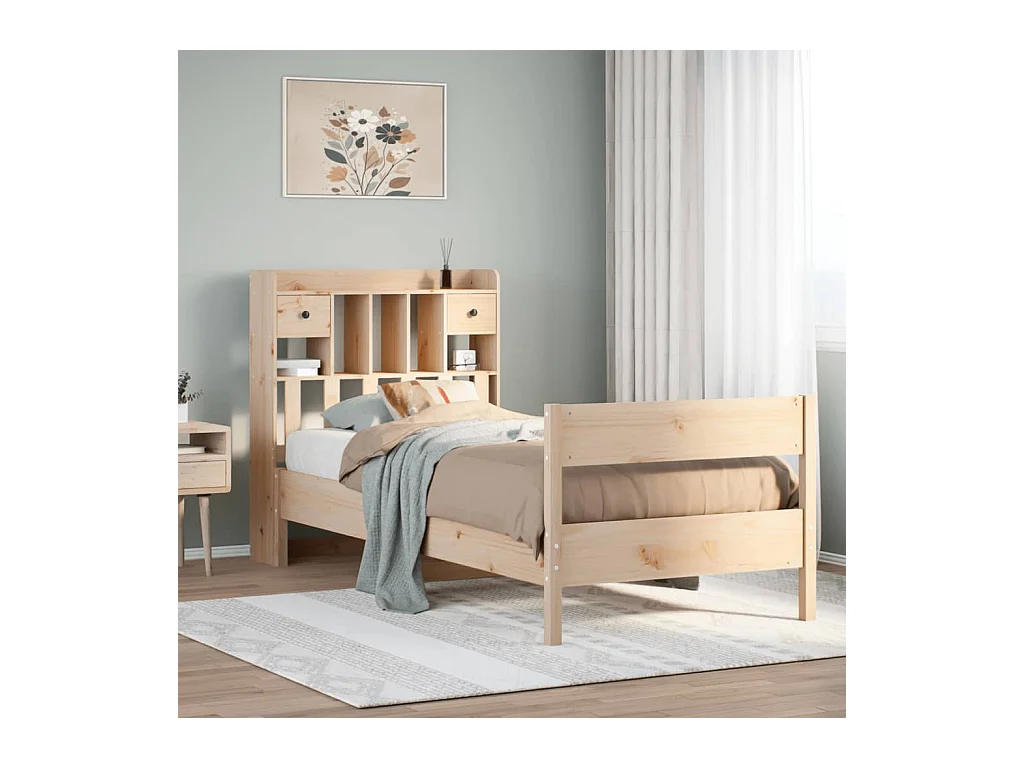 Giroletto con Libreria senza Materasso 75x190 cm in Legno Pino