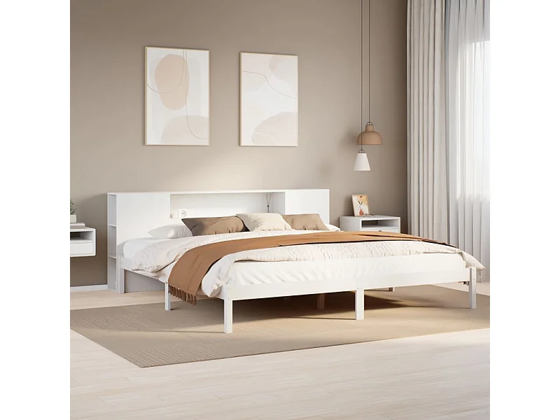 Bed met boekenkast zonder matras grenenhout wit 200x200 cm