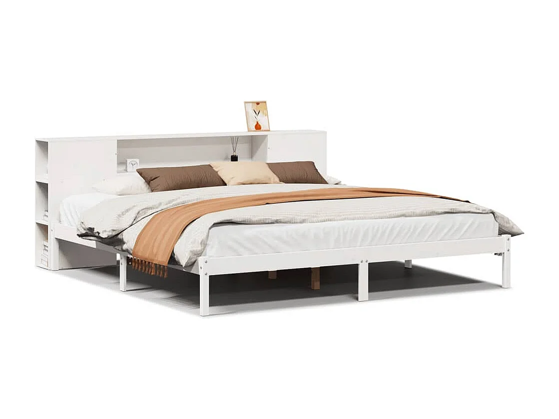 Letto Libreria senza Materasso Bianco 200x200 cm Legno di Pino