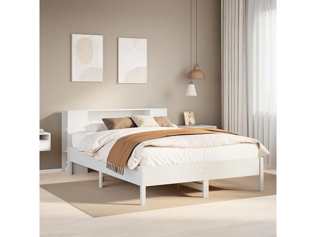 Letto Libreria senza Materasso Bianco 135x190 cm Legno di Pino