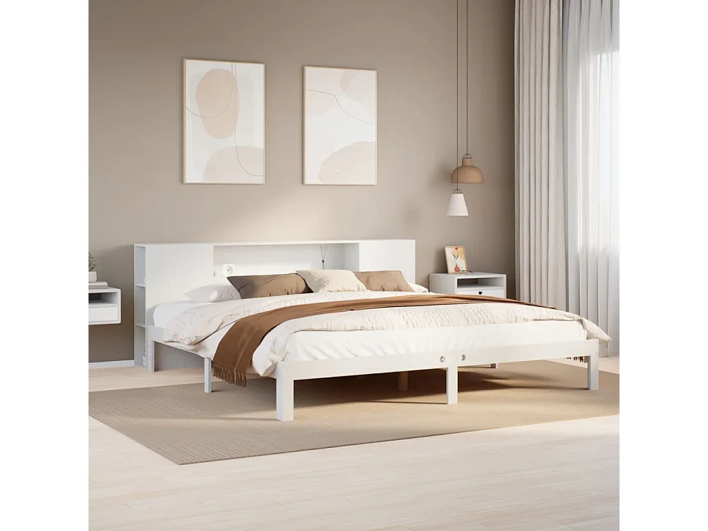 Lit bibliothèque sans matelas blanc 180x200 cm bois pin massif