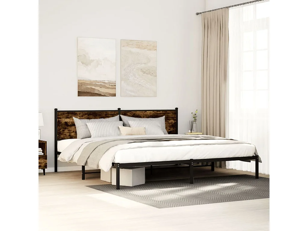 Cadre de lit en métal sans matelas chêne fumé 193x203 cm