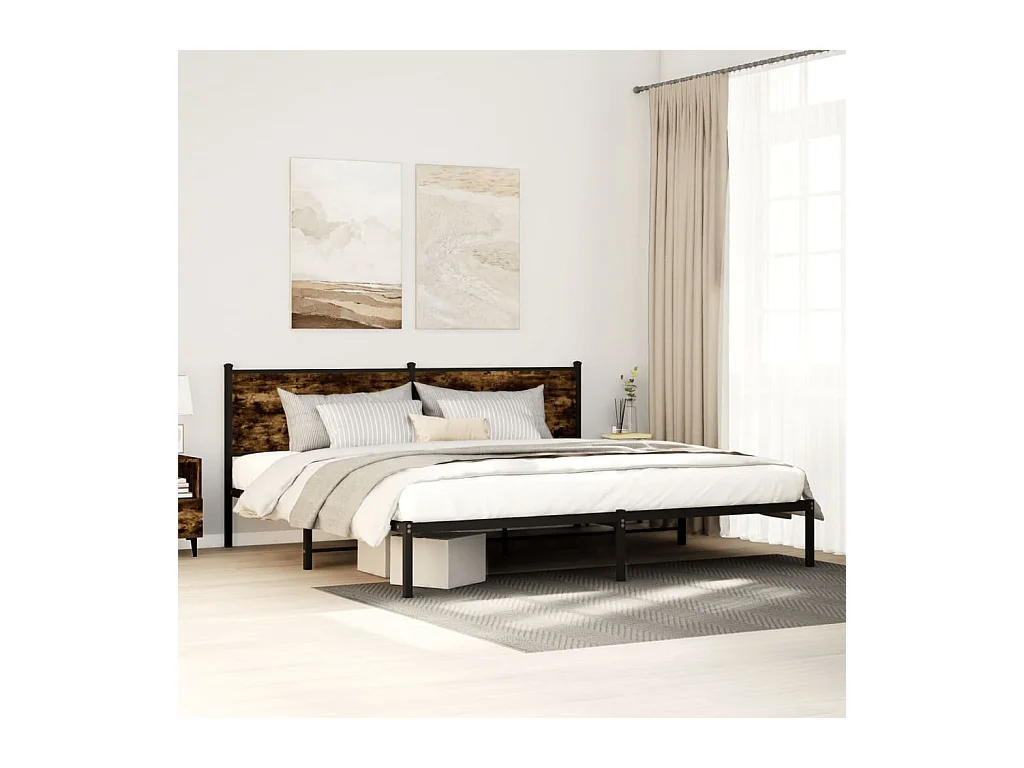 Cadre de lit en métal sans matelas chêne fumé 193x203 cm