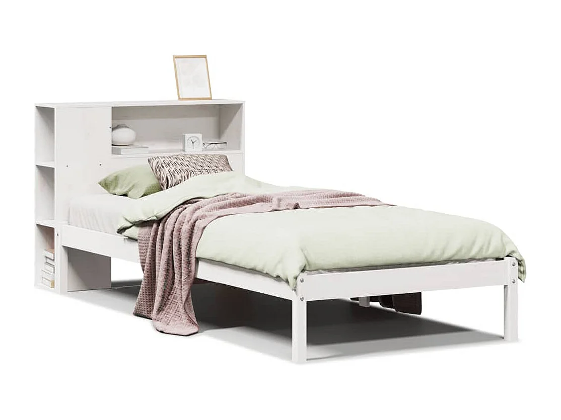 Lit bibliothèque sans matelas blanc 100x200 cm bois pin massif