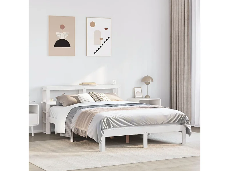 Giroletto con Testiera Bianco 120x190 cm Legno Massello di Pino